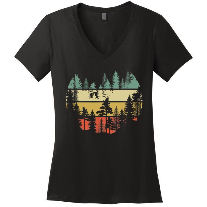 Trees Outdoors Nature Wildlife Retro Forest TShirt Women's V-Neck T-Shirt