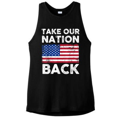 Take Our Nation Back Trump 2024 Election Pro Trump US Flag Ladies PosiCharge Tri-Blend Wicking Tank