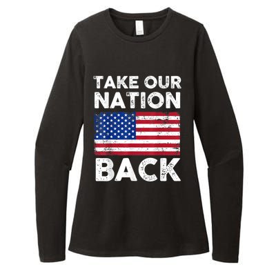 Take Our Nation Back Trump 2024 Election Pro Trump US Flag Womens CVC Long Sleeve Shirt