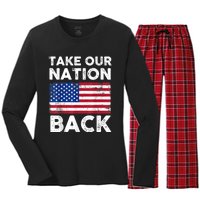 Take Our Nation Back Trump 2024 Election Pro Trump US Flag Women's Long Sleeve Flannel Pajama Set 