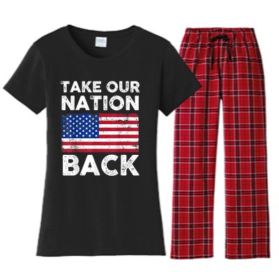 Take Our Nation Back Trump 2024 Election Pro Trump US Flag Women's Flannel Pajama Set