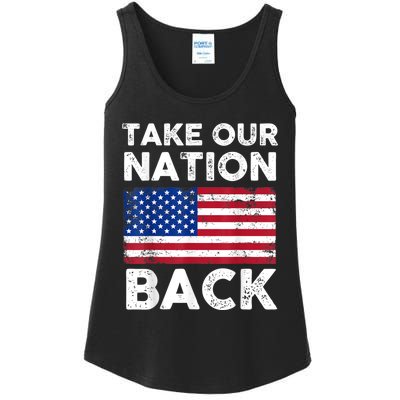 Take Our Nation Back Trump 2024 Election Pro Trump US Flag Ladies Essential Tank