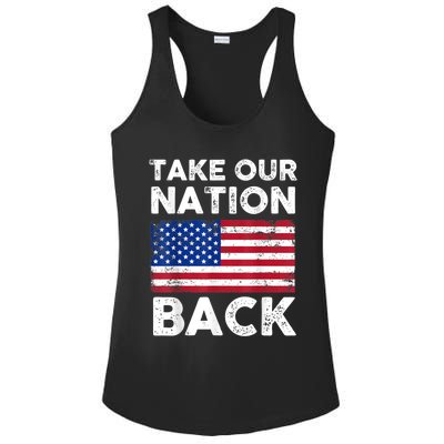 Take Our Nation Back Trump 2024 Election Pro Trump US Flag Ladies PosiCharge Competitor Racerback Tank