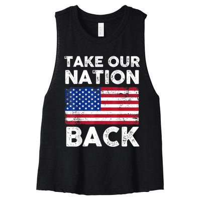 Take Our Nation Back Trump 2024 Election Pro Trump US Flag Women's Racerback Cropped Tank