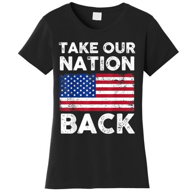 Take Our Nation Back Trump 2024 Election Pro Trump US Flag Women's T-Shirt