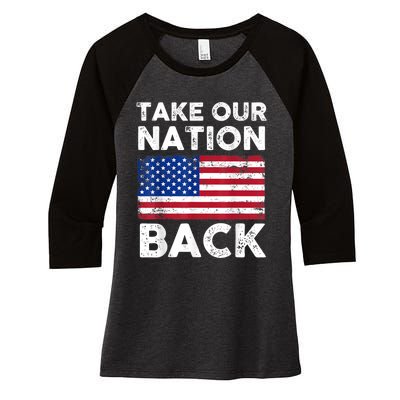 Take Our Nation Back Trump 2024 Election Pro Trump US Flag Women's Tri-Blend 3/4-Sleeve Raglan Shirt