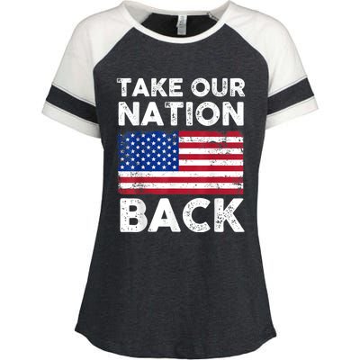 Take Our Nation Back Trump 2024 Election Pro Trump US Flag Enza Ladies Jersey Colorblock Tee