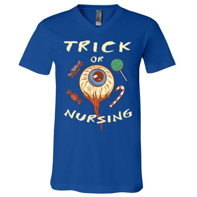 Trick Or Nursing Halloween Er Nurse Scary Emergency Nurse Gift V-Neck T-Shirt