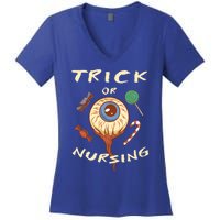 Trick Or Nursing Halloween Er Nurse Scary Emergency Nurse Gift Women's V-Neck T-Shirt