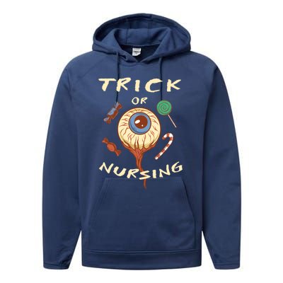 Trick Or Nursing Halloween Er Nurse Scary Emergency Nurse Gift Performance Fleece Hoodie