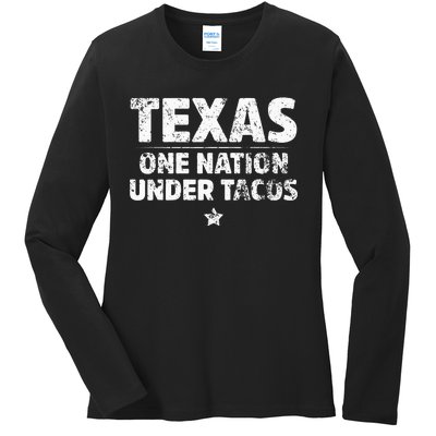 Texas One Nation Under Tacos Mexican Food Ladies Long Sleeve Shirt