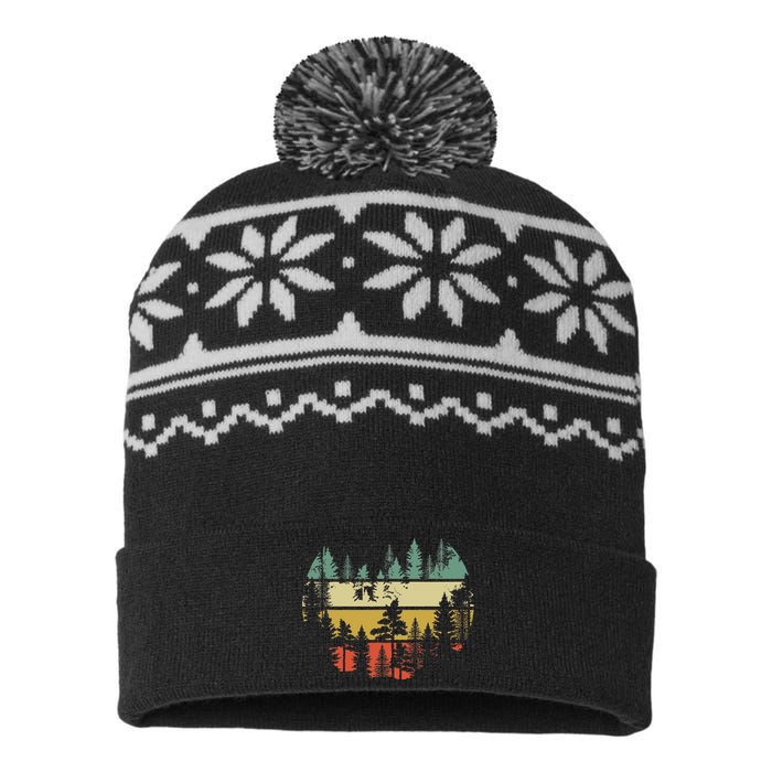 Trees Outdoors Nature Wildlife Retro Forest USA-Made Snowflake Beanie