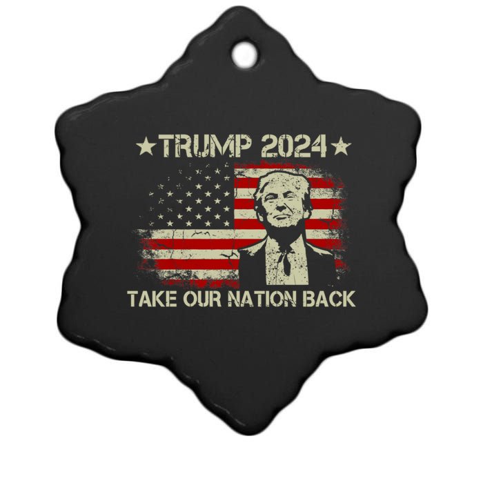 Take Our Nation Back Trump 2024 Election Pro Trump US Flag Ceramic Star Ornament