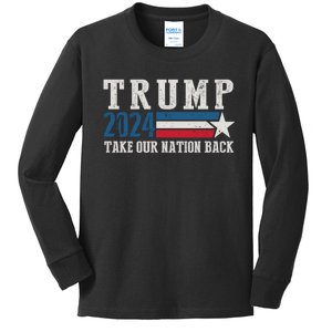 Take Our Nation Back Trump 2024 Election Pro Trump US Flag Kids Long Sleeve Shirt