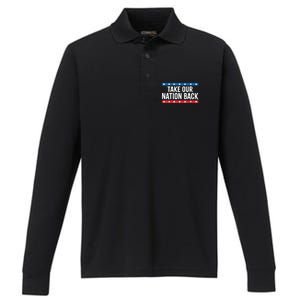 Take Our Nation Back Trump 2024 Election Pro Trump US Flag Performance Long Sleeve Polo