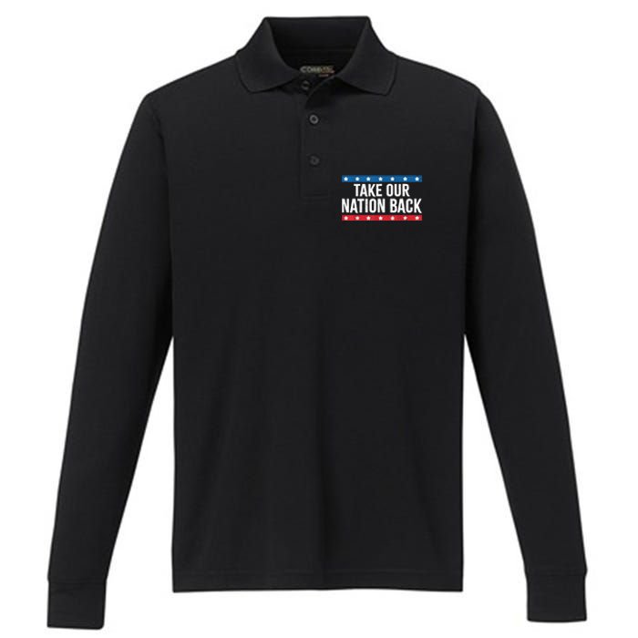 Take Our Nation Back Trump 2024 Election Pro Trump US Flag Performance Long Sleeve Polo