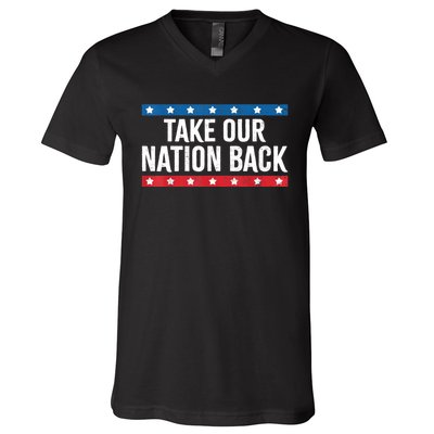 Take Our Nation Back Trump 2024 Election Pro Trump US Flag V-Neck T-Shirt