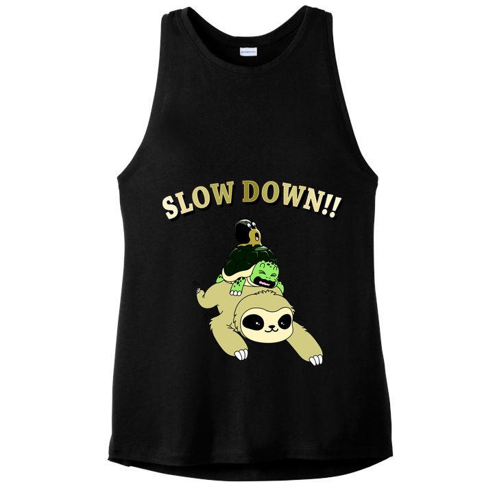Too Fast Turtle Riding Sloth Ladies PosiCharge Tri-Blend Wicking Tank