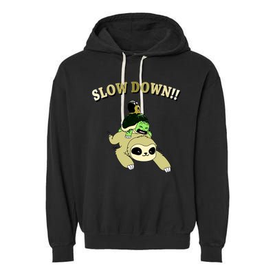 Too Fast Turtle Riding Sloth Garment-Dyed Fleece Hoodie