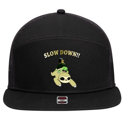 Too Fast Turtle Riding Sloth 7 Panel Mesh Trucker Snapback Hat