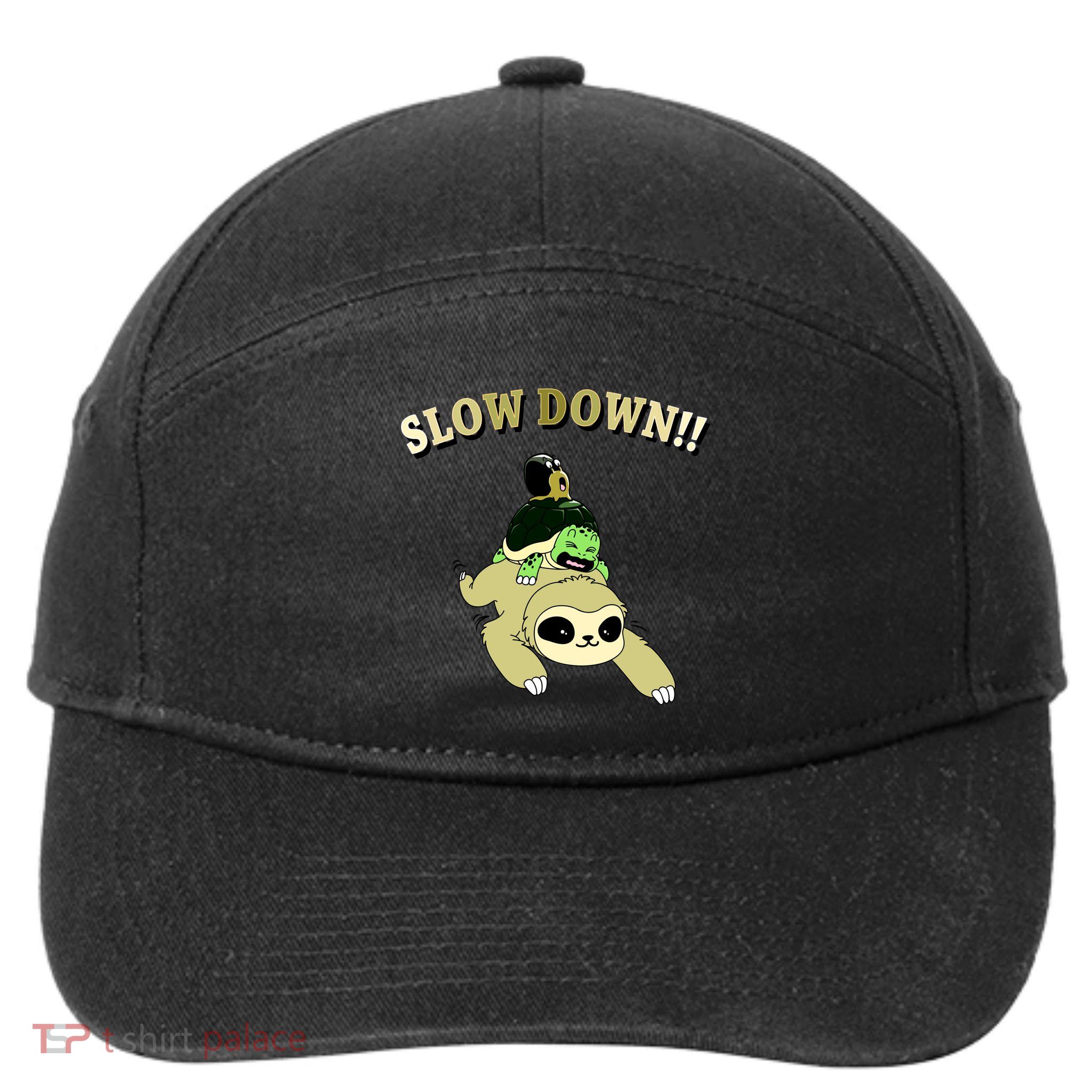 Too Fast Turtle Riding Sloth 7-Panel Snapback Hat