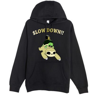 Too Fast Turtle Riding Sloth Premium Pullover Hoodie