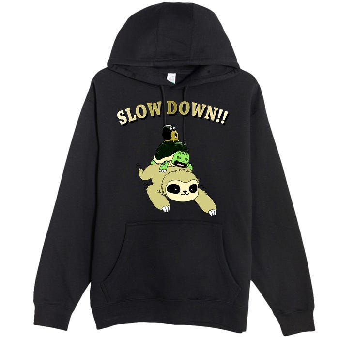 Too Fast Turtle Riding Sloth Premium Pullover Hoodie