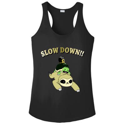 Too Fast Turtle Riding Sloth Ladies PosiCharge Competitor Racerback Tank