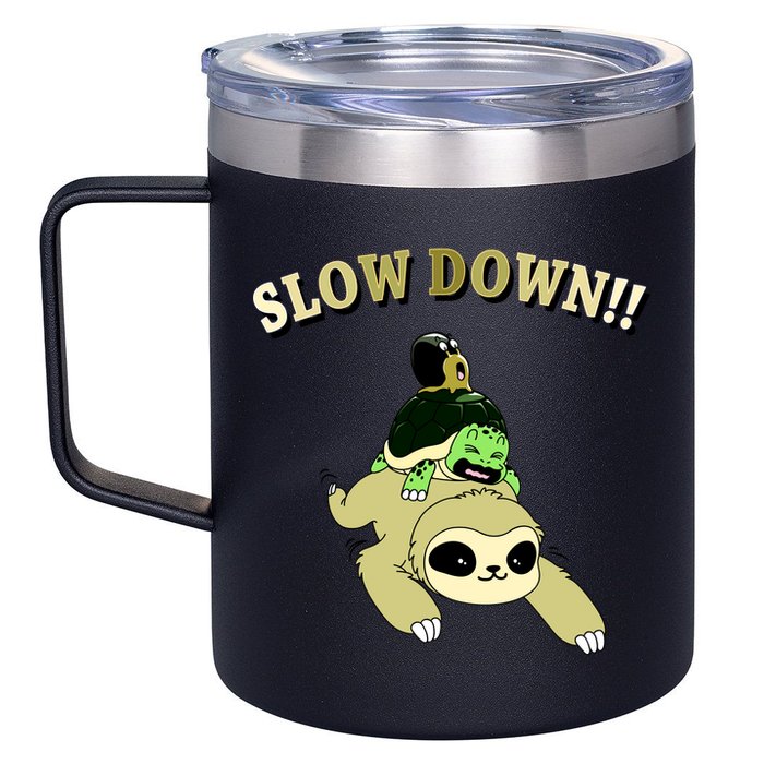 Too Fast Turtle Riding Sloth 12oz Stainless Steel Coffee Mug