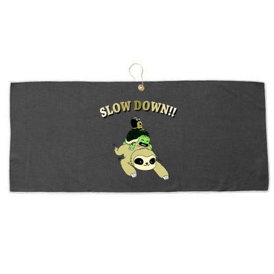 Too Fast Turtle Riding Sloth Large Microfiber Waffle Golf Towel