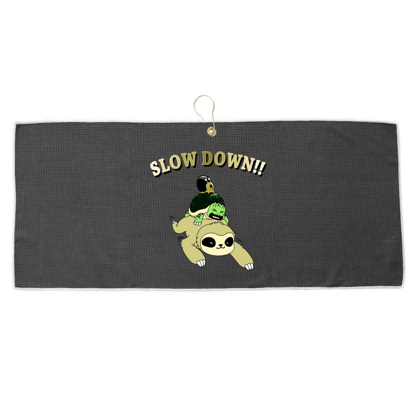 Too Fast Turtle Riding Sloth Large Microfiber Waffle Golf Towel