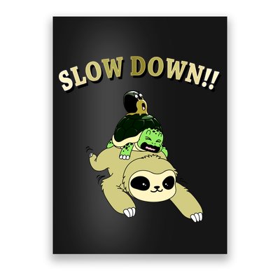 Too Fast Turtle Riding Sloth Poster