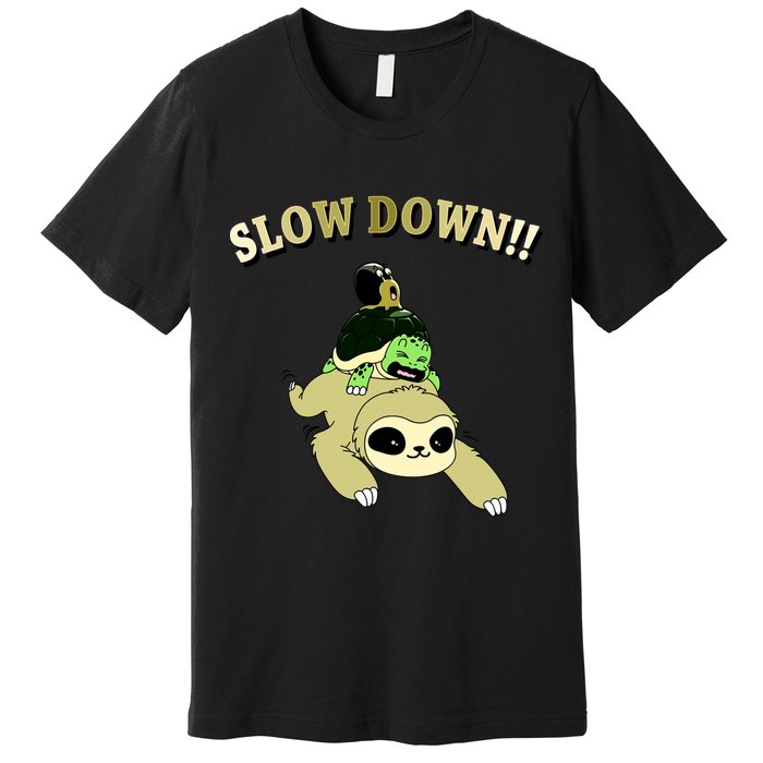 Too Fast Turtle Riding Sloth Premium T-Shirt