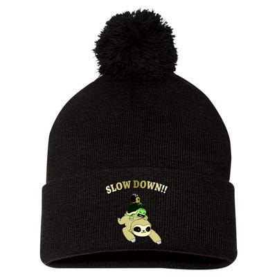 Too Fast Turtle Riding Sloth Pom Pom 12in Knit Beanie