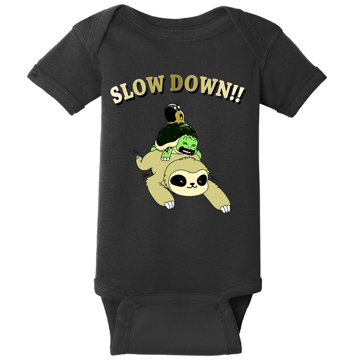 Too Fast Turtle Riding Sloth Baby Bodysuit