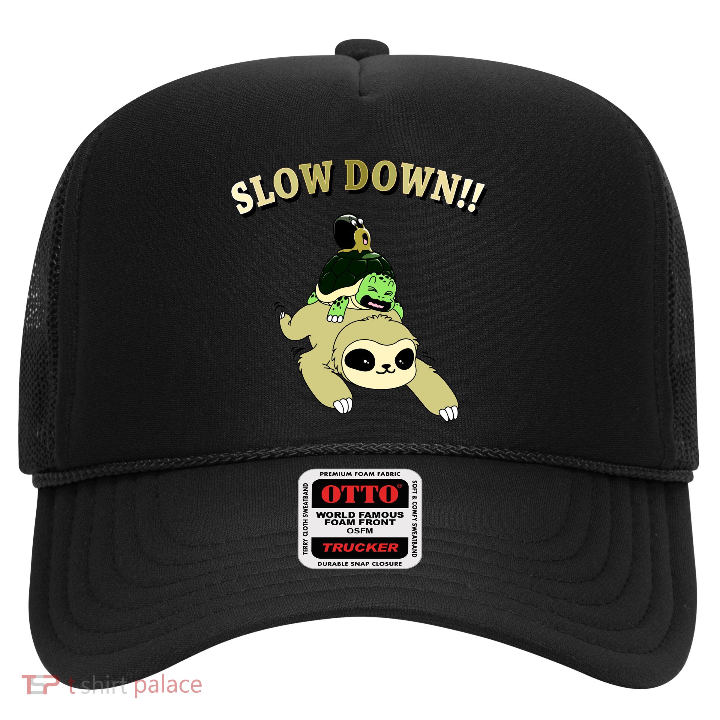 Too Fast Turtle Riding Sloth Trucker Hat