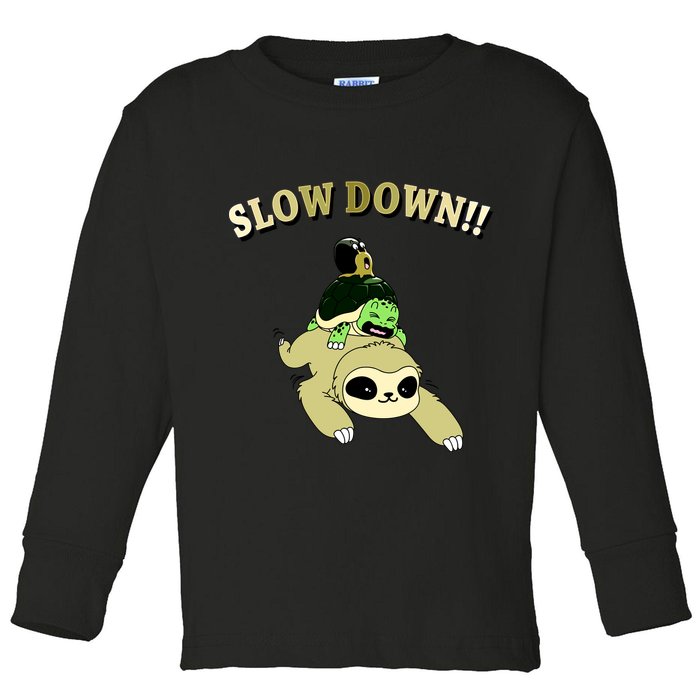 Too Fast Turtle Riding Sloth Toddler Long Sleeve Shirt
