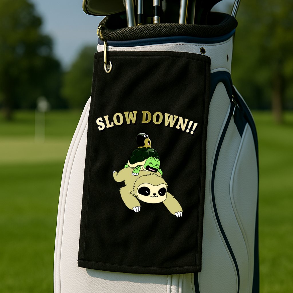 Too Fast Turtle Riding Sloth Golf Towel