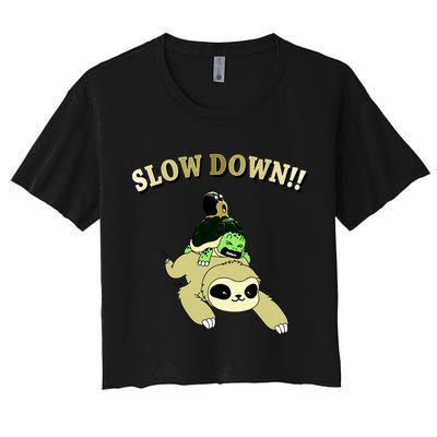 Too Fast Turtle Riding Sloth Crop Top