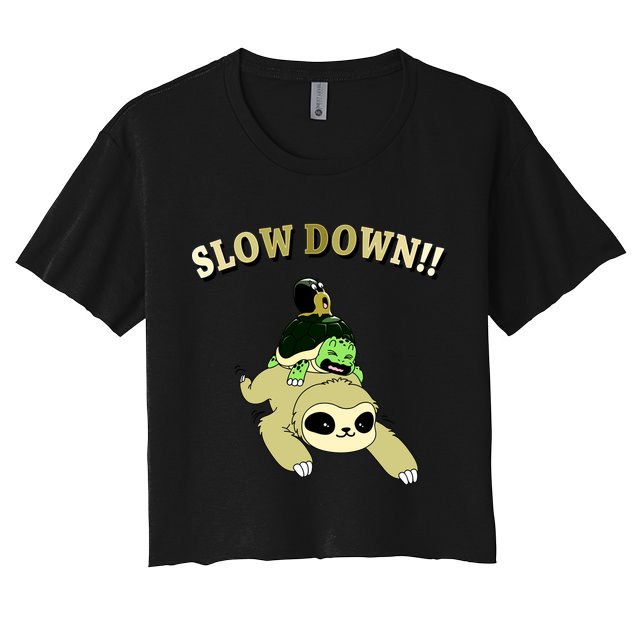 Too Fast Turtle Riding Sloth Crop Top