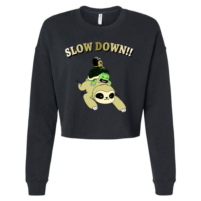 Too Fast Turtle Riding Sloth Cropped Pullover Crew