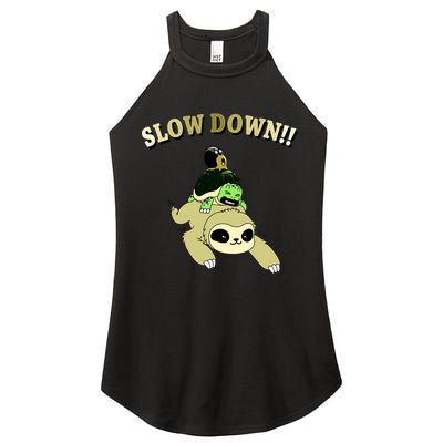 Too Fast Turtle Riding Sloth Women's Perfect Tri Rocker Tank