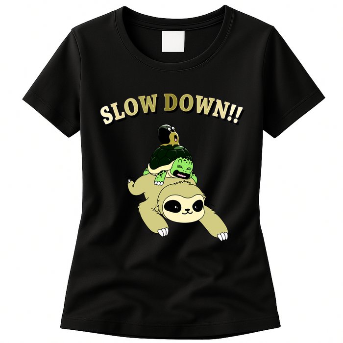 Too Fast Turtle Riding Sloth Womens T-Shirt
