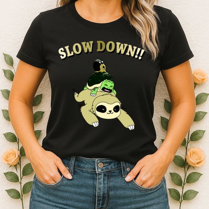Too Fast Turtle Riding Sloth Womens T-Shirt
