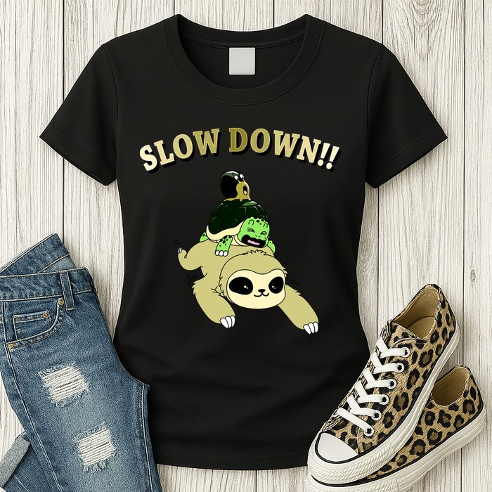 Too Fast Turtle Riding Sloth Womens T-Shirt