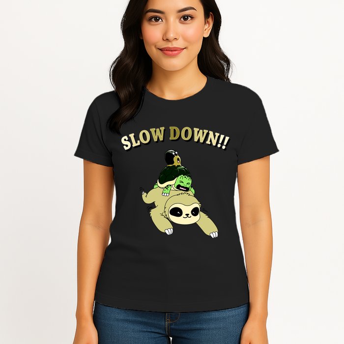 Too Fast Turtle Riding Sloth Womens T-Shirt