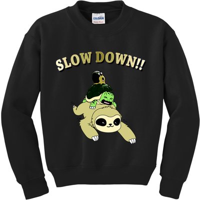 Too Fast Turtle Riding Sloth Kids Sweatshirt
