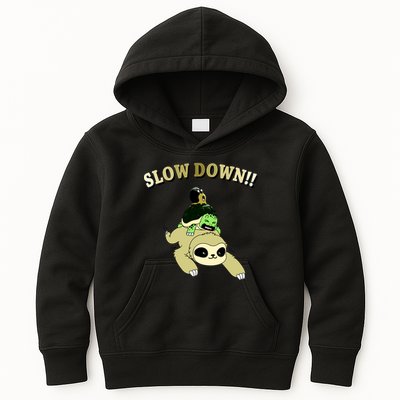 Too Fast Turtle Riding Sloth Kids Hoodie