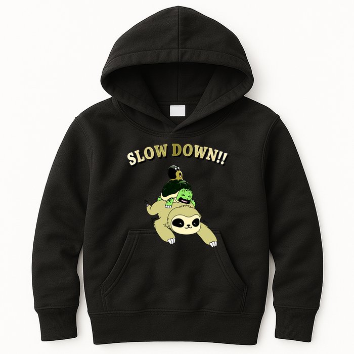 Too Fast Turtle Riding Sloth Kids Hoodie