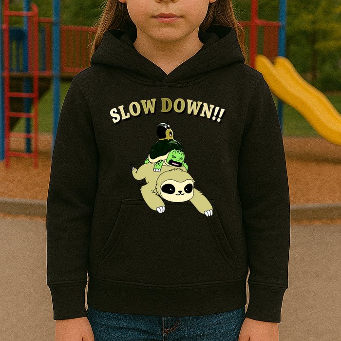 Too Fast Turtle Riding Sloth Kids Hoodie